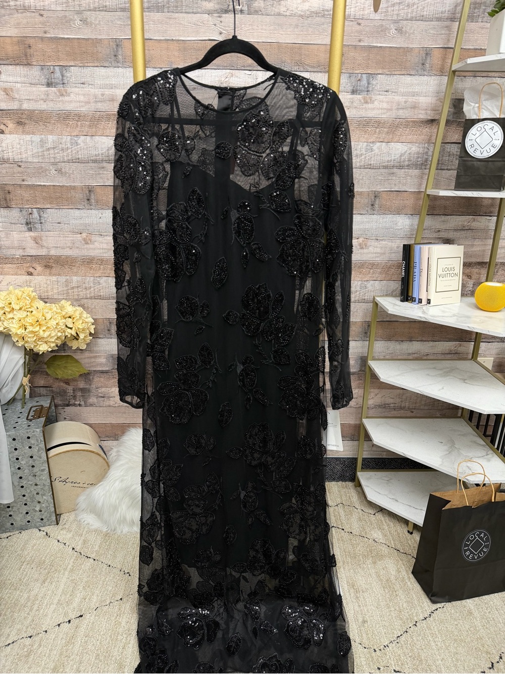 ROTATE black sequined mesh evening gown NWT 42